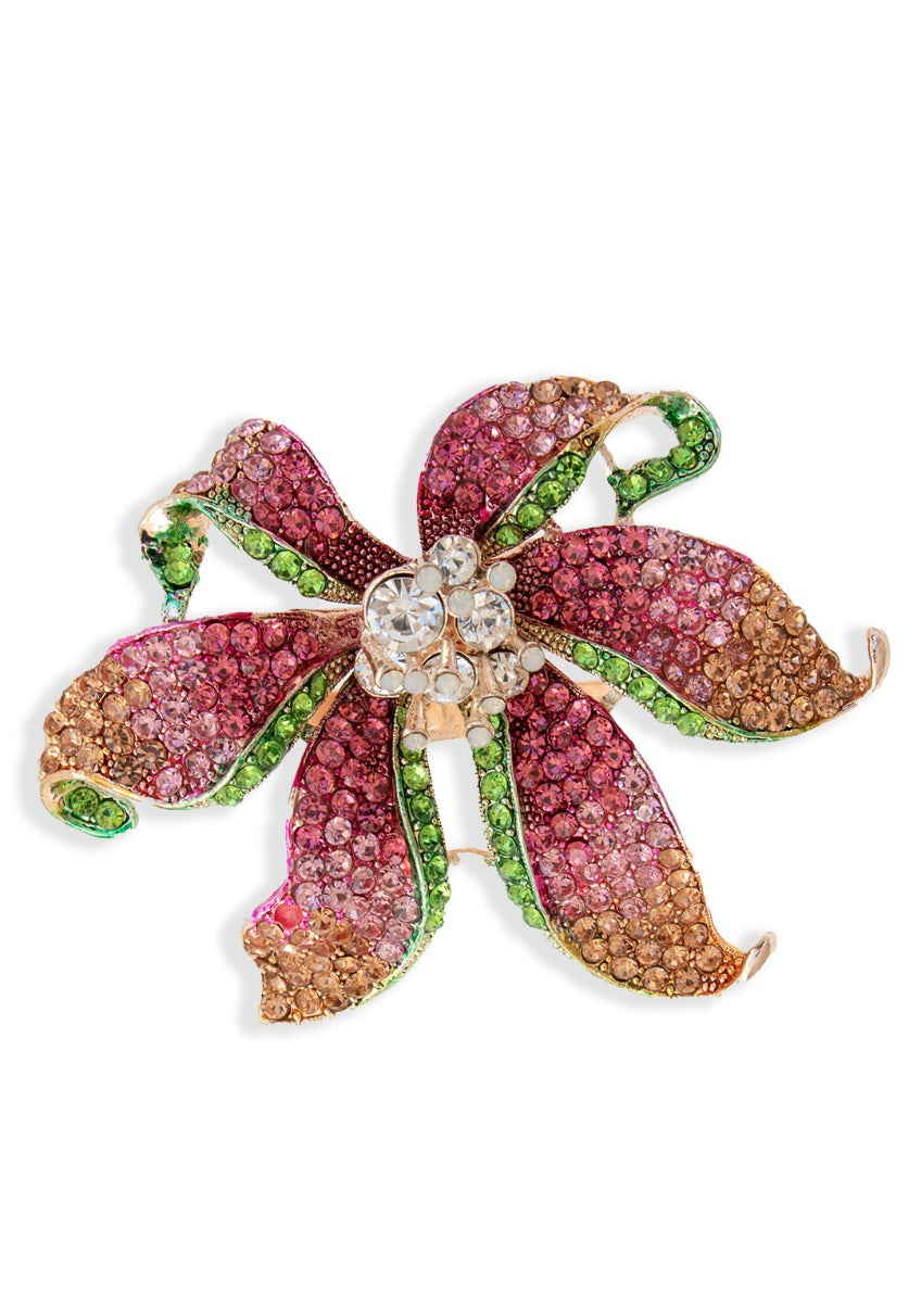 Pink Crystal Lily Large Brooch