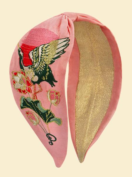 Powder Embroidered Headband Crane Pink