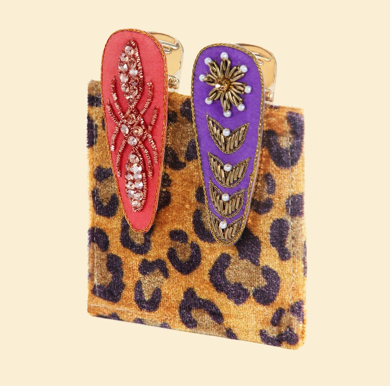 Powder Jewelled Hairclips Leopard