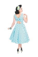 Load image into Gallery viewer, Rhiannon Polka Dot Aqua Swing Dress
