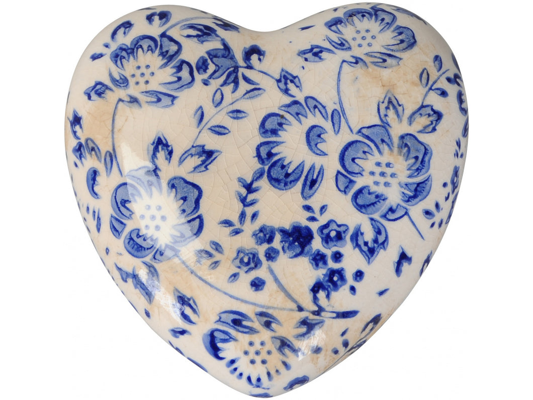 Vintage Ceramic Heart Blue & White Large