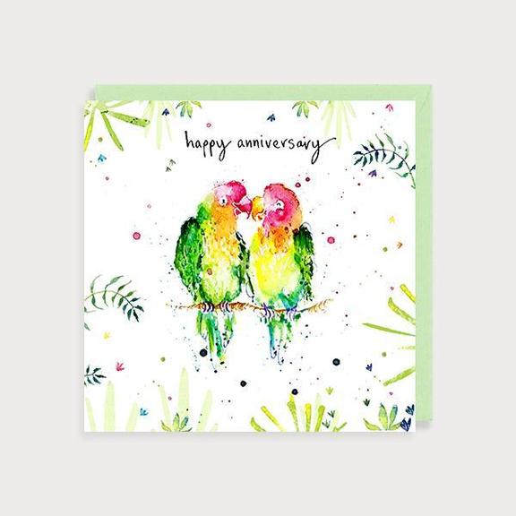 Watercolour Happy Anniversary Lovebirds Card