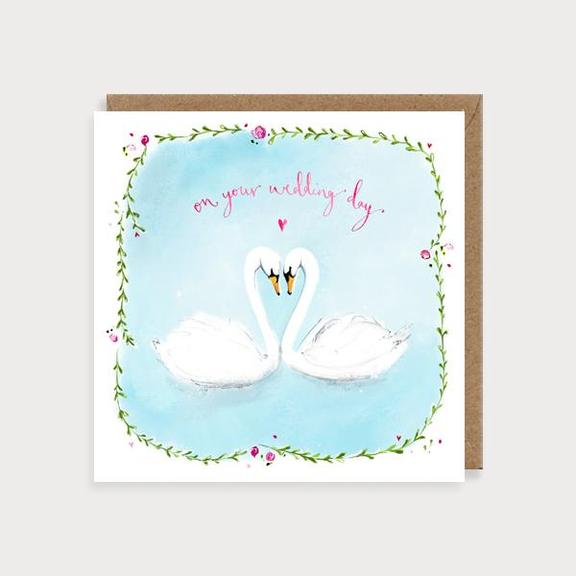 Watercolour On Your Wedding Day Swans Card