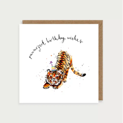 Watercolour Purrfect Birthday Tiger Card