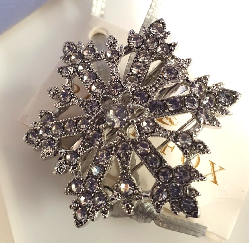 Silver Crystal Snowflake Brooch