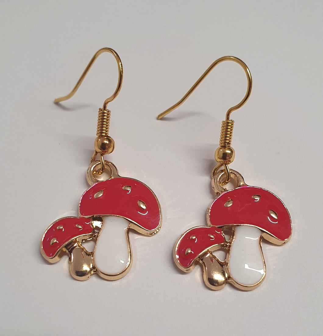 Enamel Toadstool Drop Earrings