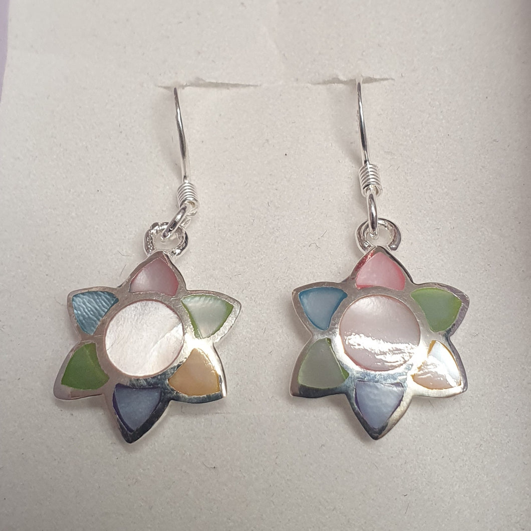 Sterling Silver Flower Earrings Mother of Pearl Multi