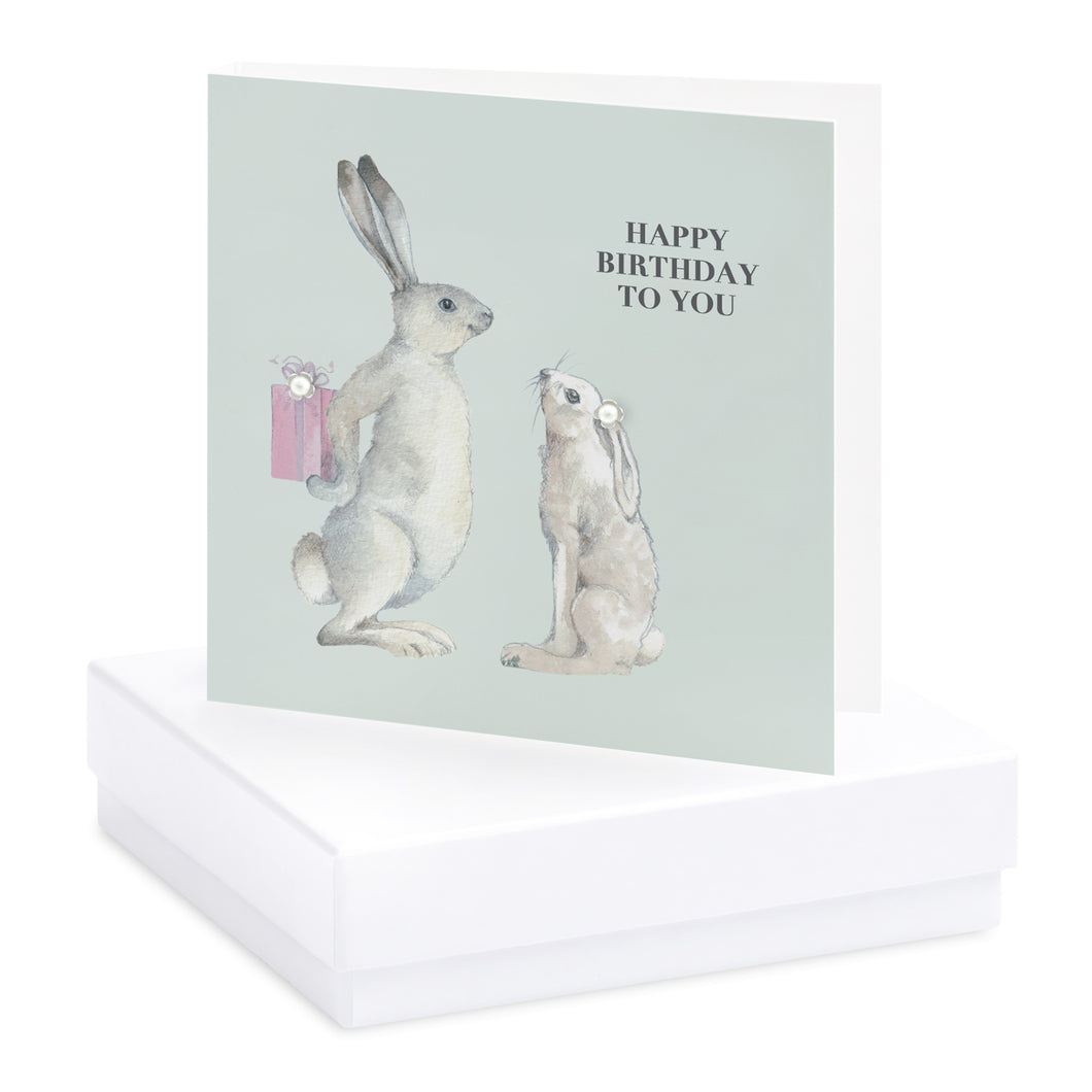 Animals Earrings & Card Box Birthday Hares