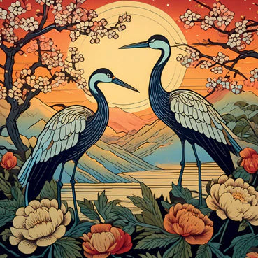 Arty Mountain Cranes Card