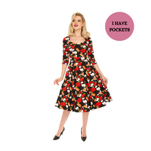 Load image into Gallery viewer, Aurelie Black Floral Swing Dress
