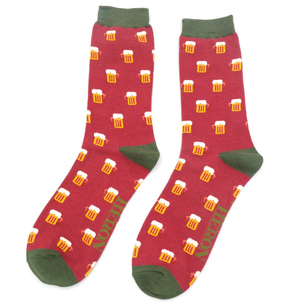 Men's Bamboo Socks Beer Glasses Red