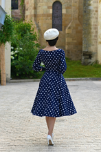 Load image into Gallery viewer, Blakely Blue Polka Dot Swing Dress
