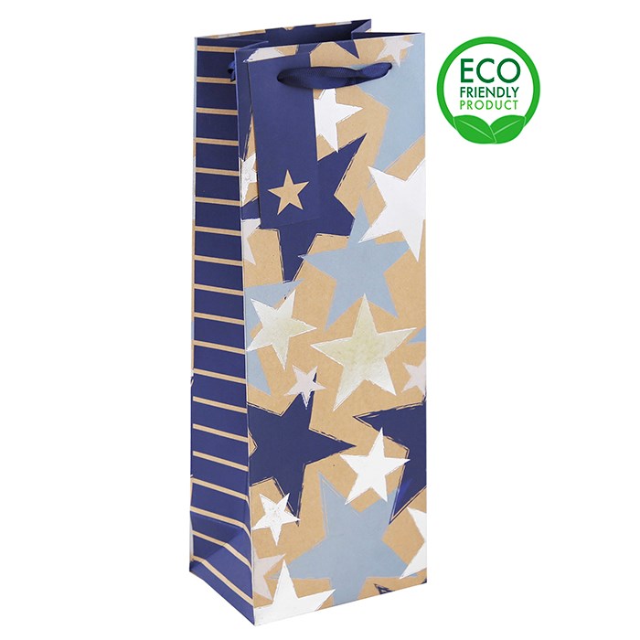 Bottle Gift Bag Blue Stars