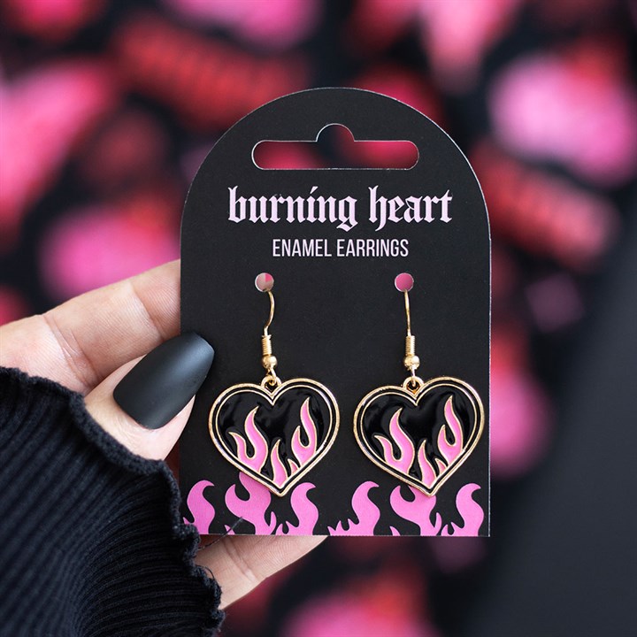 Burning Heart Enamel Earrings
