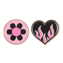 Load image into Gallery viewer, Burning Heart &amp; Sad Flower Pin Badge Set

