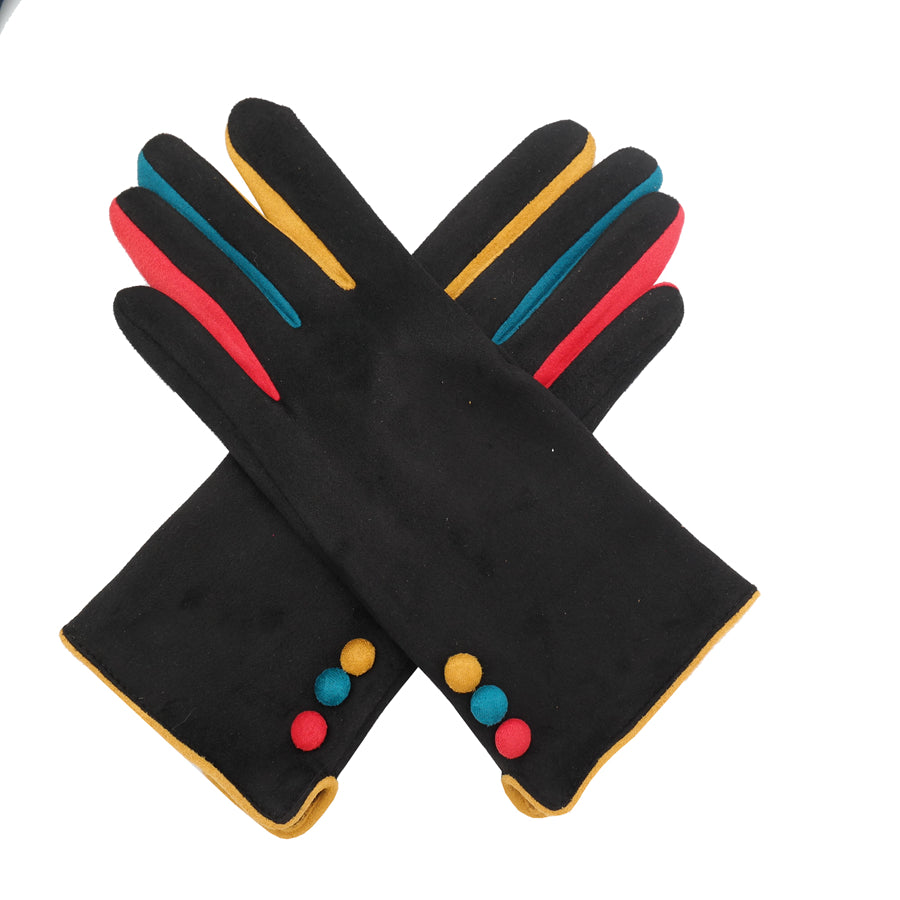 Multi Button Faux Suede Gloves Black