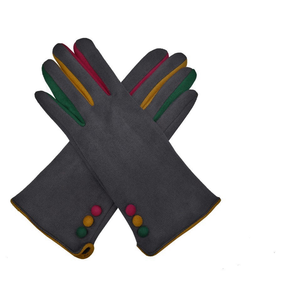 Multi Button Faux Suede Gloves Grey