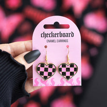 Load image into Gallery viewer, Checkerboard Heart Enamel Earrings

