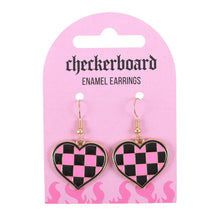 Load image into Gallery viewer, Checkerboard Heart Enamel Earrings

