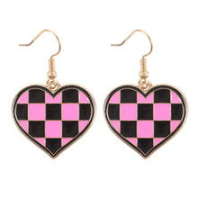Load image into Gallery viewer, Checkerboard Heart Enamel Earrings
