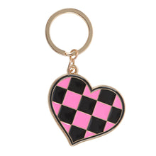 Load image into Gallery viewer, Checkerboard Heart Enamel Keyring
