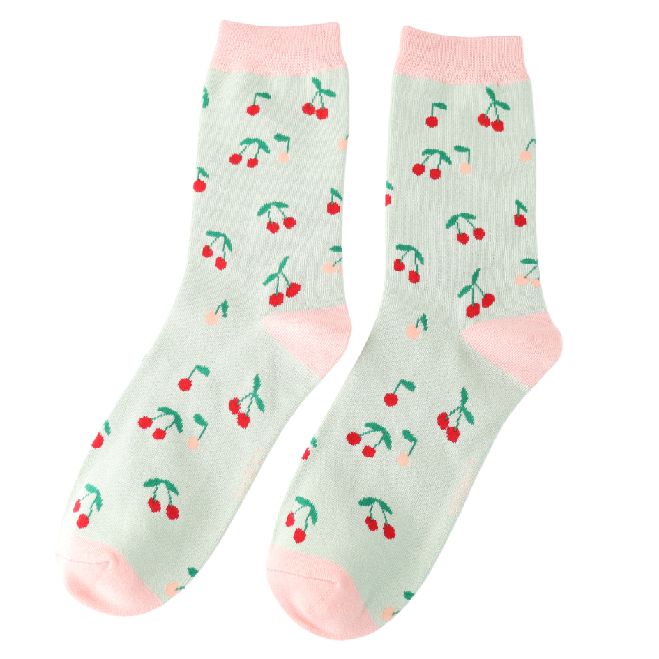 Bamboo Socks Cherries Mint