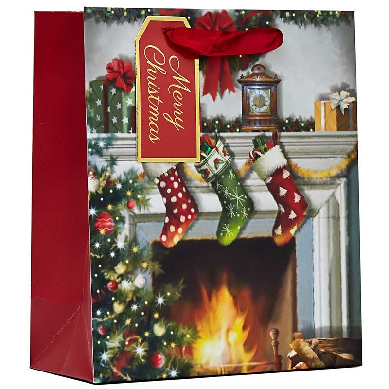 Christmas Gift Bag Medium Fireside