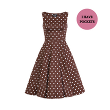 Load image into Gallery viewer, Cindy Brown Polka Dot Swing Dress
