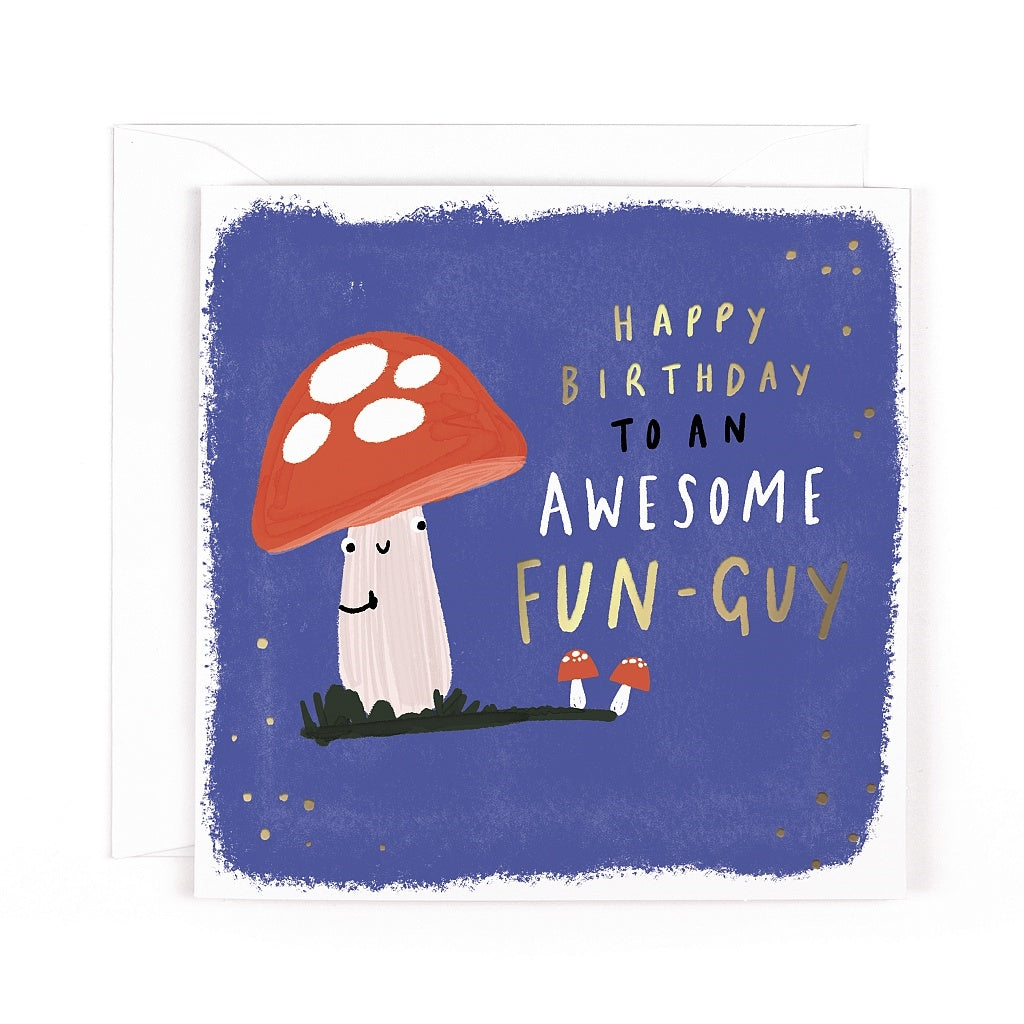 Cobalt Fun-Guy Mushroom Birthday Card