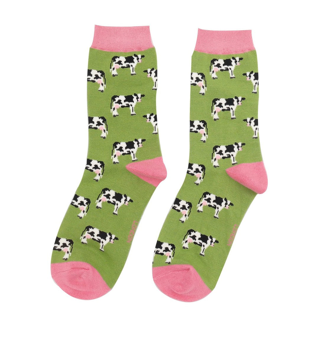 Bamboo Socks Cows Green