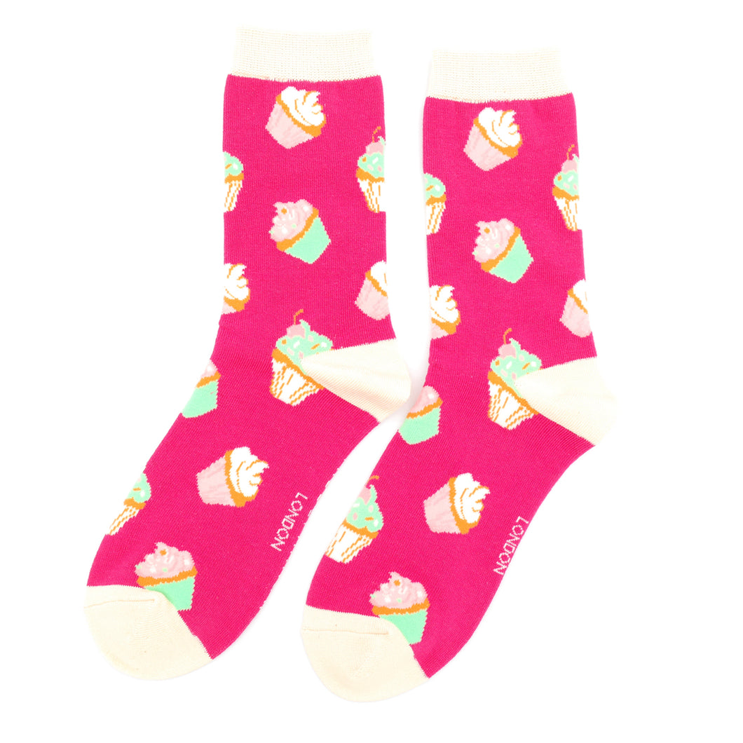 Bamboo Socks Cupcakes Hot Pink