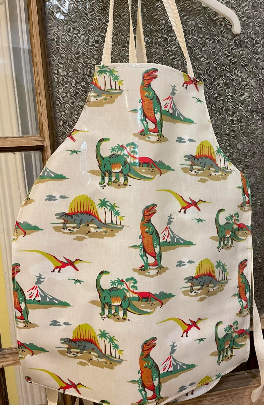 Child's Oilcloth Apron Dinosaurs