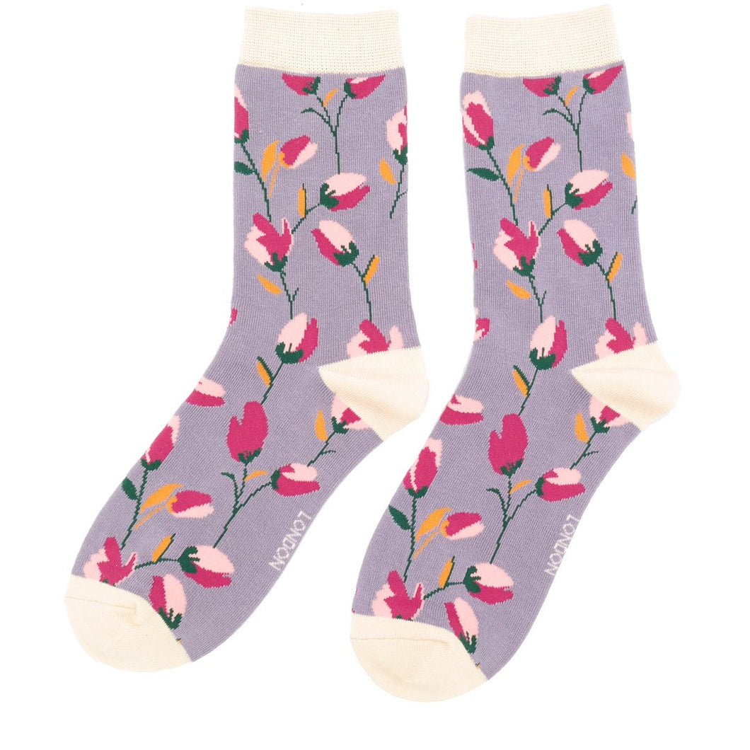 Bamboo Socks Ditsy Flowers Lavender
