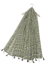 Load image into Gallery viewer, Ditsy Floral Tassel Scarf Pistachio
