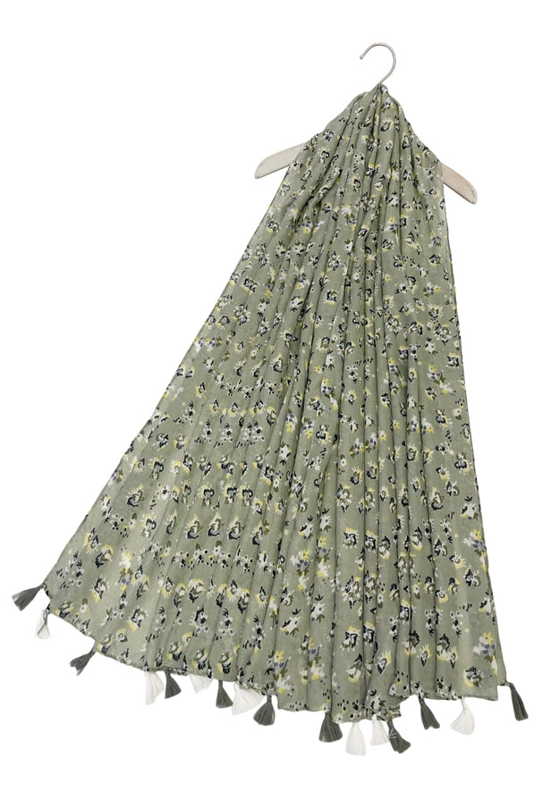 Ditsy Floral Tassel Scarf Pistachio