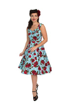 Load image into Gallery viewer, Ditsy Rose Turquoise Swing Dress

