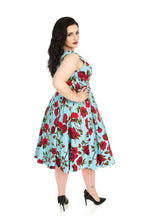 Load image into Gallery viewer, Ditsy Rose Turquoise Swing Dress
