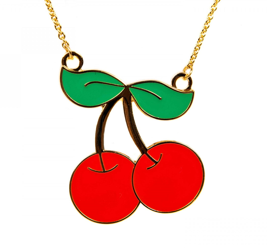 Enamel Cherries Retro Necklace