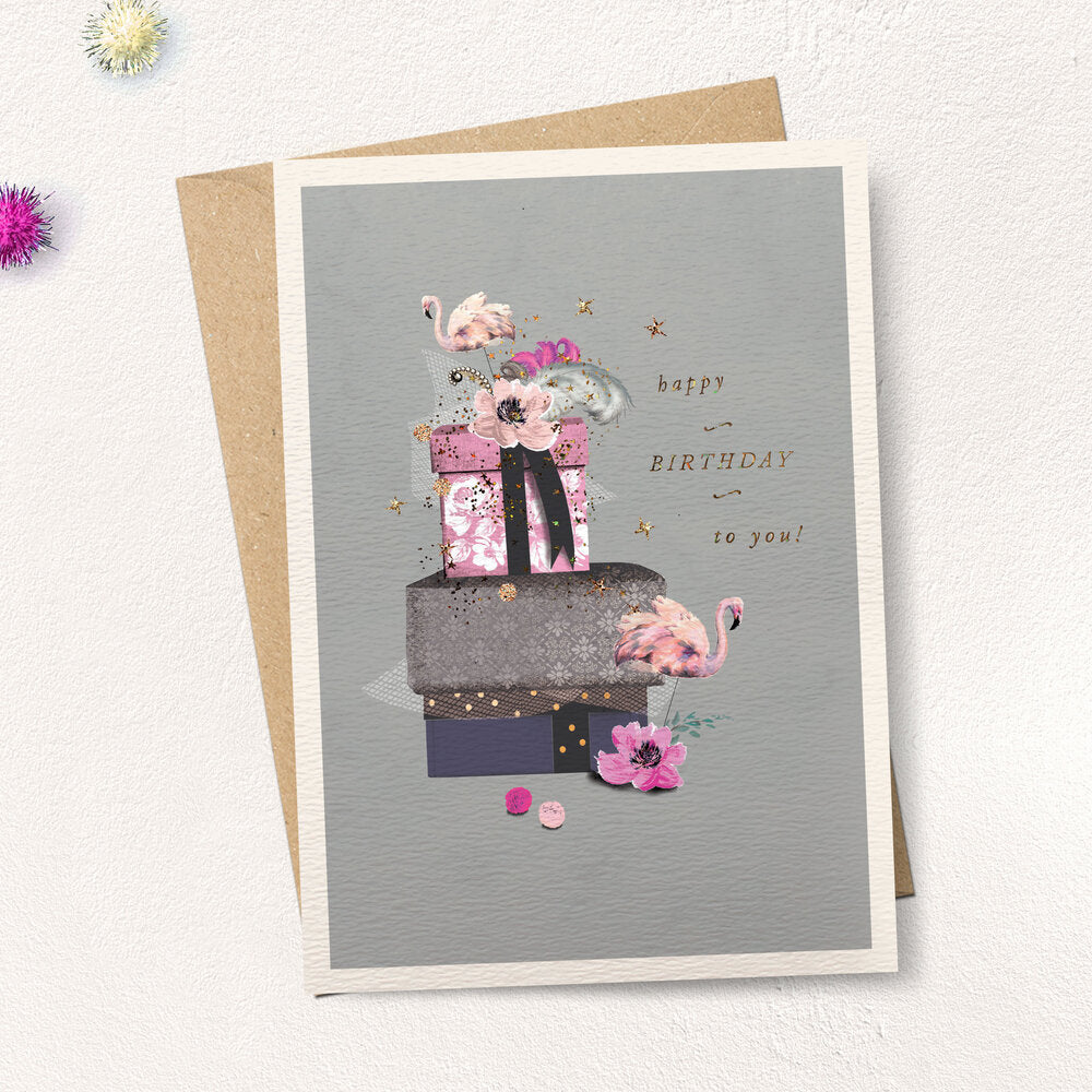 Fiesta Flamingo Presents Birthday Card