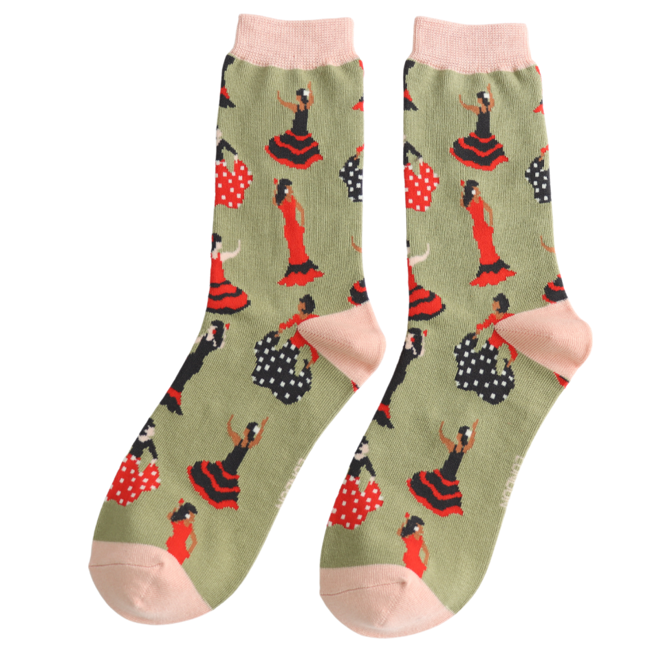 Bamboo Socks Flamenco Dancers Moss Green