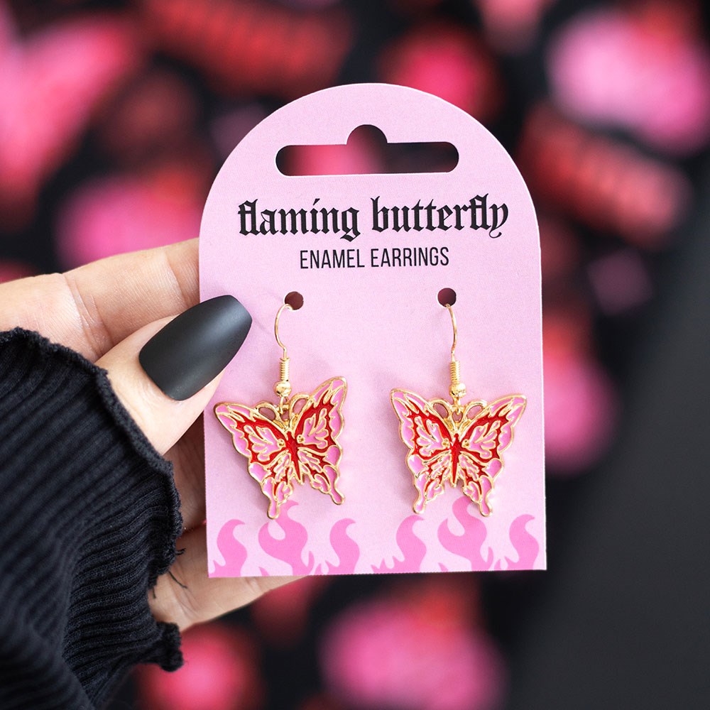 Flaming Butterfly Enamel Earrings