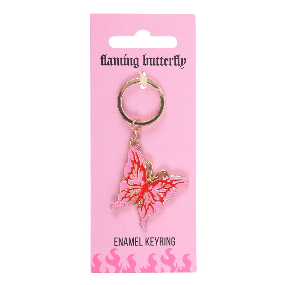 Flaming Butterfly Enamel Keyring