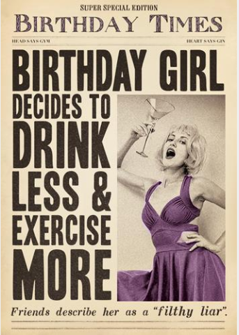 Fleet Street Drink Less Exercise More Birthday Card