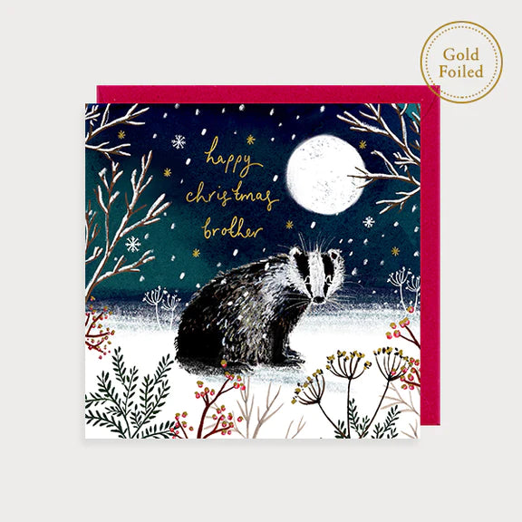 Foil Christmas Brother Badger Card