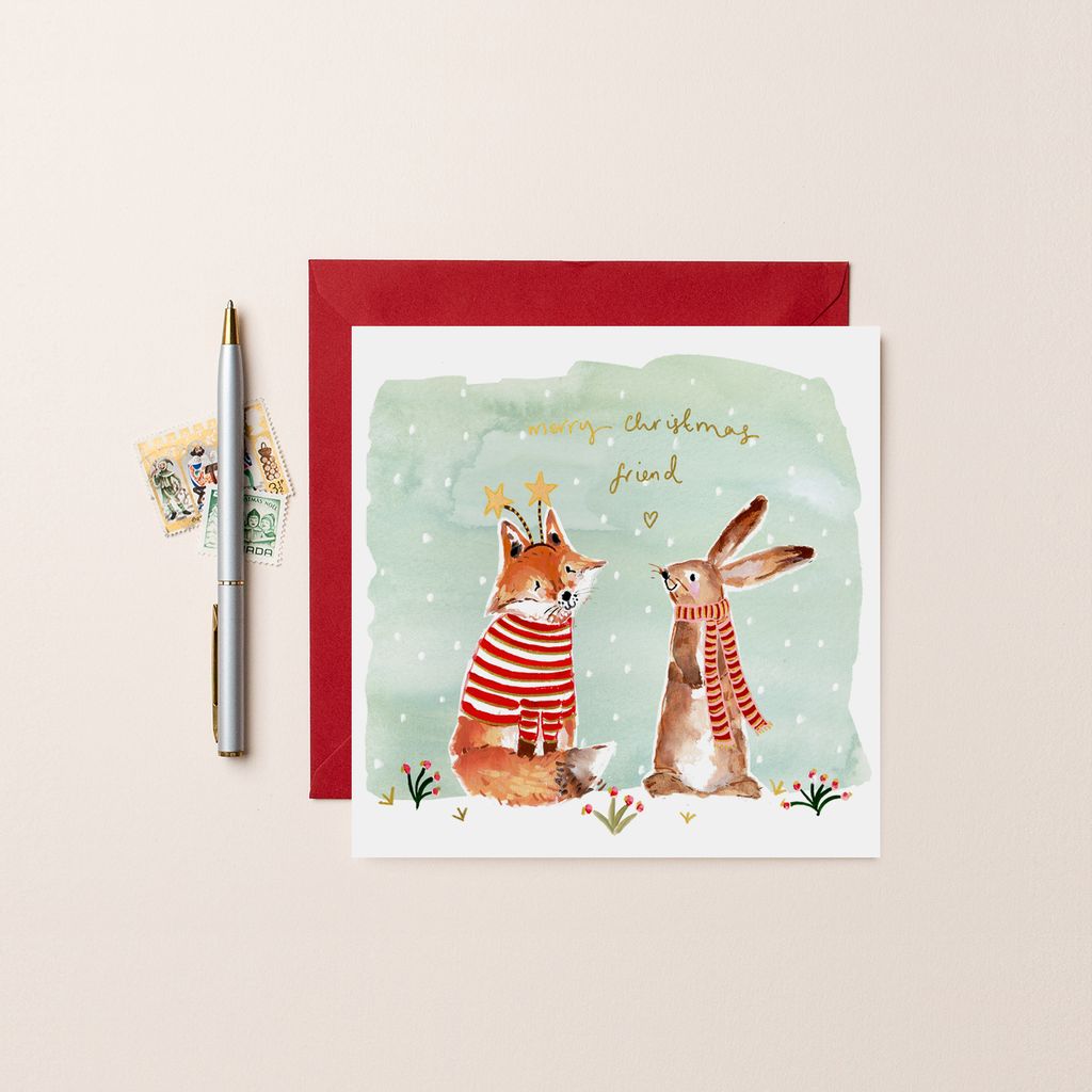 Foil Christmas Friend Fox & Rabbit Card