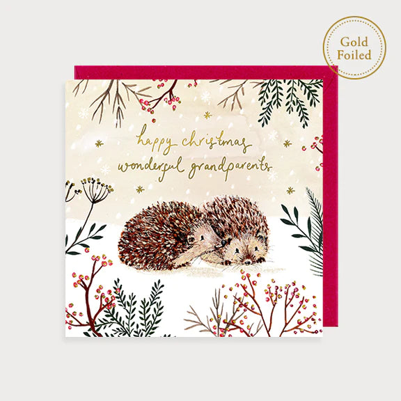 Foil Christmas Grandparents Hedgehogs Card