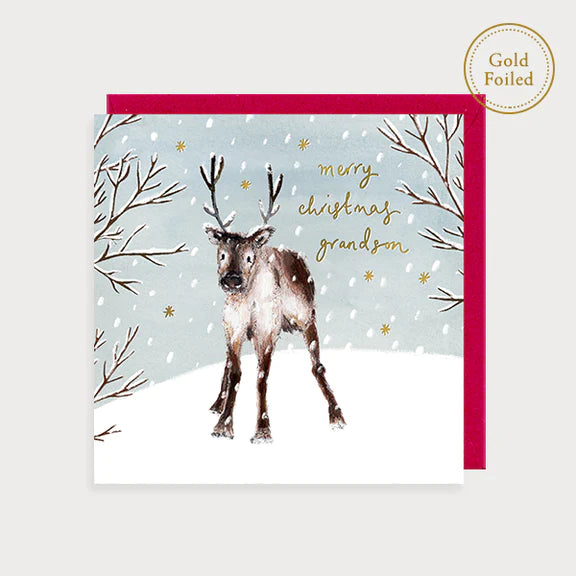 Foil Christmas Grandson Reindeer Card