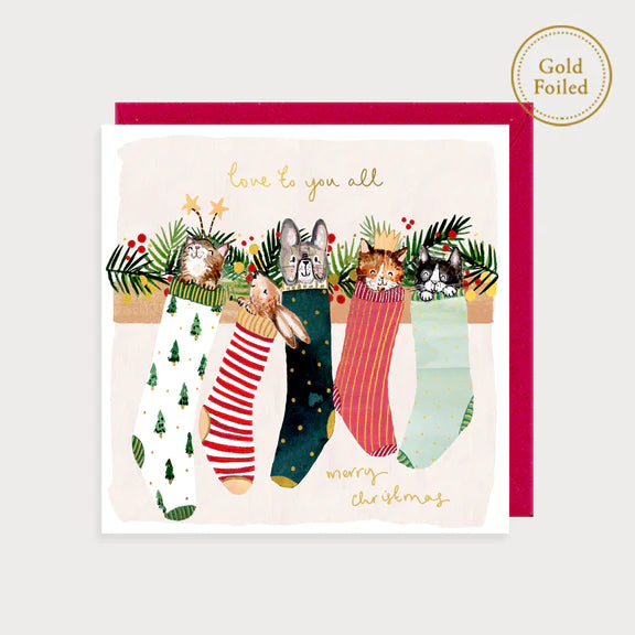 Foil Christmas Love To All Animal Stockings Card