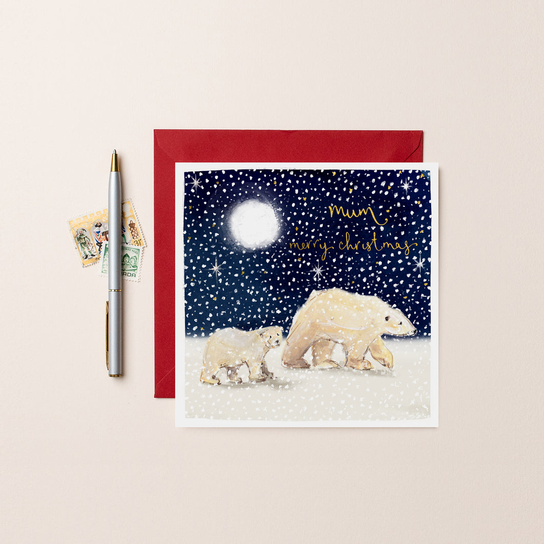 Foil Christmas Mum Polar Bears Card