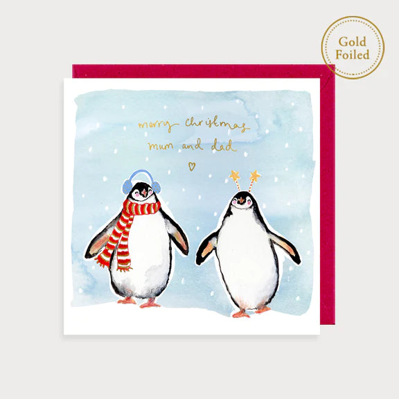 Foil Christmas Mum & Dad Penguins Card